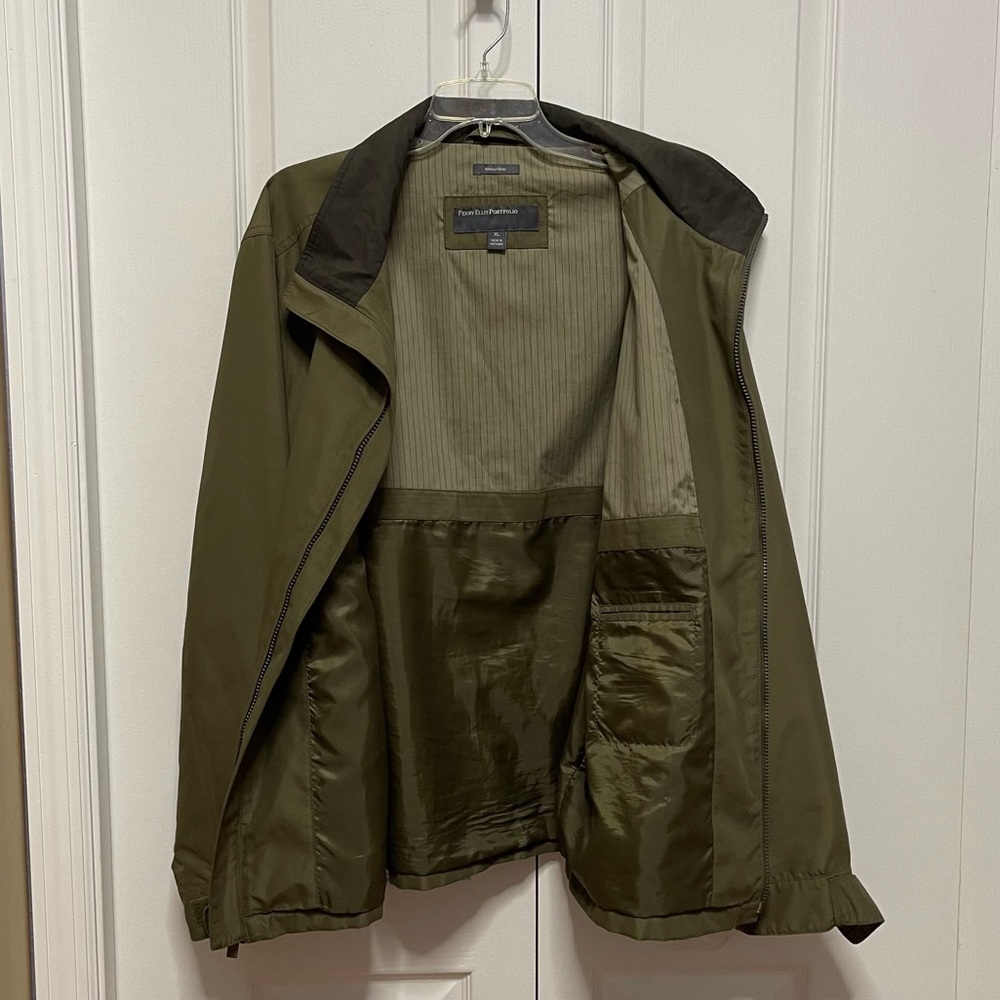 Perry Ellis Portfolio Men’s Olive Green Lined Microfiber Jacket - Size XL - Fall - Picture 4 of 8